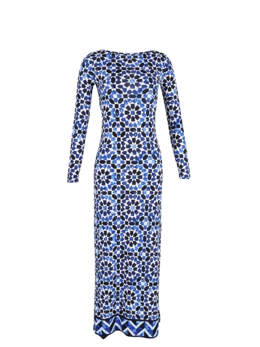 Michael Kors Jersey resort Maxi dress blue geometric print size Med
